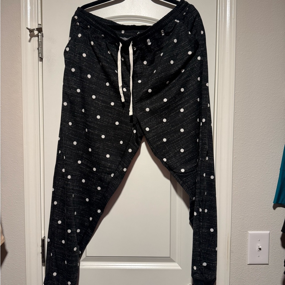 LuLaRoe Black Jogger Pants with White Polka Dots